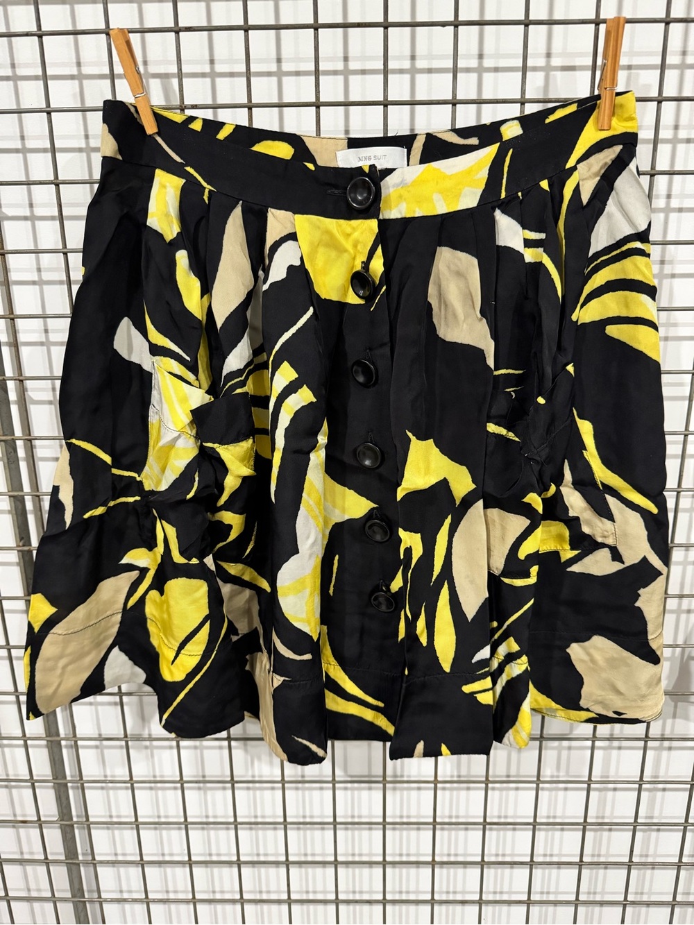 Vintage Mango Black & Yellow Floral Button-Front Skirt